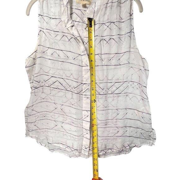 Cloth & Stone White Sleeveless Tencel Button Down Blouse Abstract Sheer Size L - Picture 8 of 10